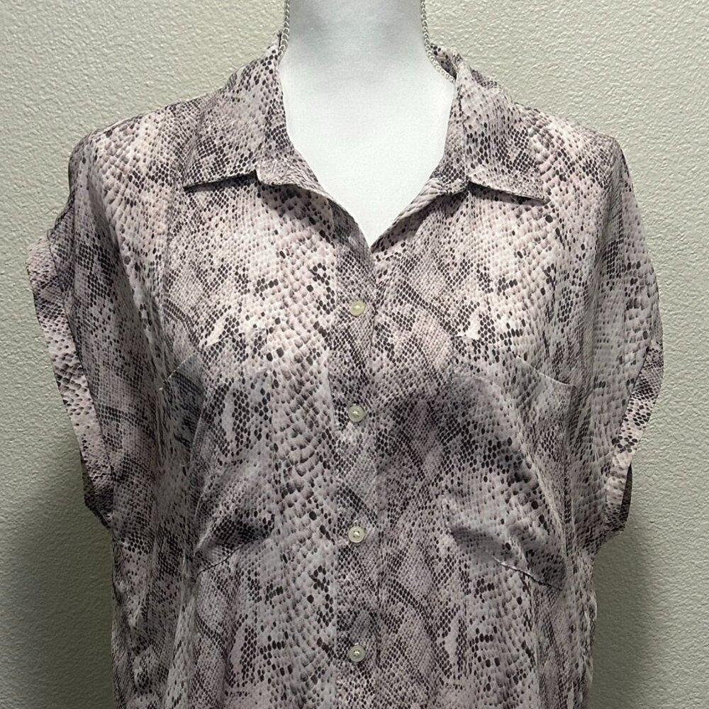 Loft pink and brown snake print sheer button down blouse, XL